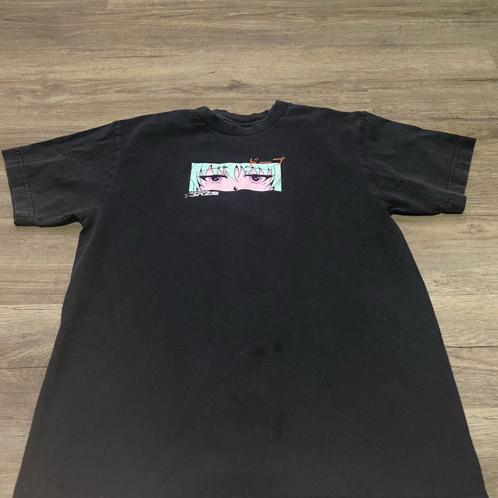 Black Graphic Tee with Anime Eyes